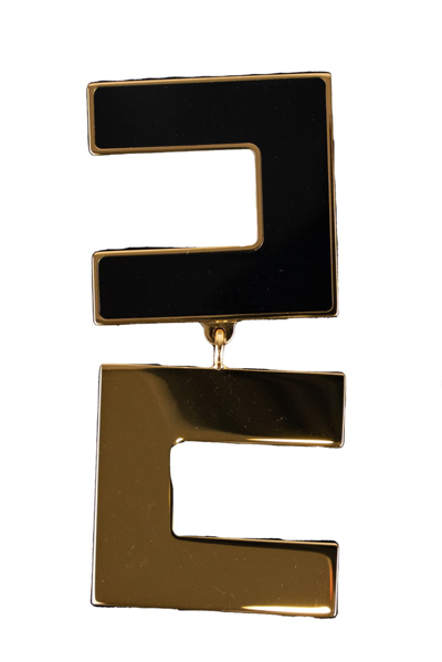 Shop Elisabetta Franchi Earrings With Black/gold Enamelled Logo In Nero