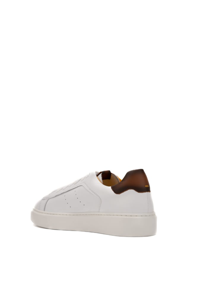 Shop Doucal's Leather Sneakers With Brown Heel Tab In Mostar Brandy+f.do Bianco
