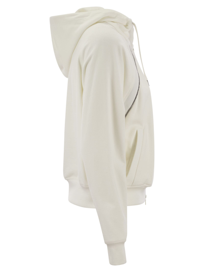 Shop Brunello Cucinelli Smooth Cotton Fleece Hooded Topwear With Shiny Piping In White