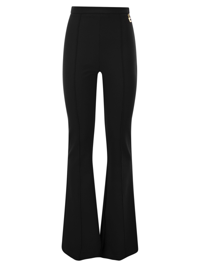 Shop Elisabetta Franchi Stretch Crepe Palazzo Trousers With Charms In Black