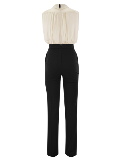 Shop Elisabetta Franchi Crepe And Viscose Combination Suit With Tie In Butter/black