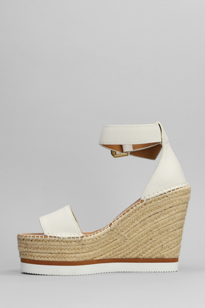 Shop See By Chloé Glyn Wedges In Beige Leather