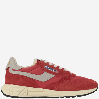 Shop Autry Reelwind Low Nylon And Suede Sneakers In Wht/red