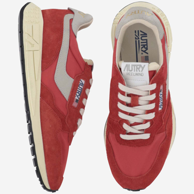 Shop Autry Reelwind Low Nylon And Suede Sneakers In Wht/red