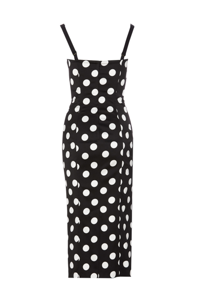 Shop Dolce & Gabbana Polka Dot Print Bustier Midi Dress In Black