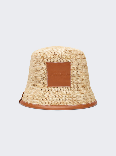 Shop Jacquemus Raffia Bucket Hat In Light Brown
