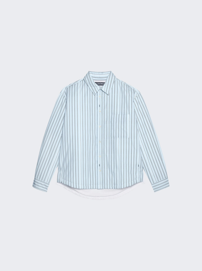 Shop Jacquemus La Chemise Boulanger Puffed Overshirt In Pint Blue Stripe