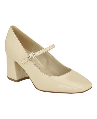 Calvin Klein Women's Jatlee Mary Jane Square Toe Block Heel Mary Janes In Ivory Patent