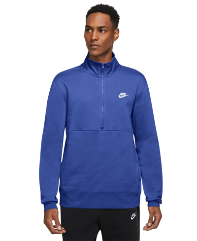 Shop Nike Sportswear Club Men's Brushed Back Half-zip Pullover In Game Royal