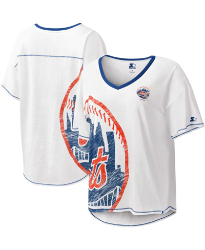 Shop Starter Women's  White New York Mets Perfect Game V-neck T-shirt