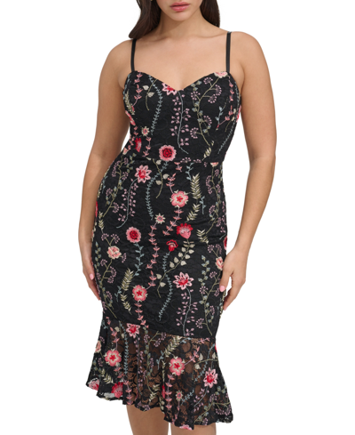 Siena Women's Embroidered Lace Midi Dress In Black Multi