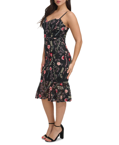 Siena Women's Embroidered Lace Midi Dress In Black Multi