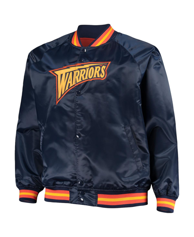 Mitchell & Ness Navy Golden State Warriors Big & Tall Hardwood Classics Raglan Satin Full-snap Jacke In Navy