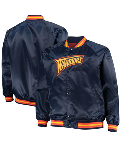 Mitchell & Ness Navy Golden State Warriors Big & Tall Hardwood Classics Raglan Satin Full-snap Jacke In Navy