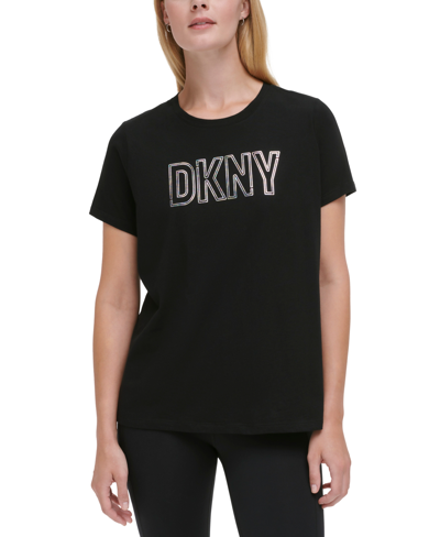 Shop Dkny Sport Women's Cotton Holographic Logo Short-sleeve T-shirt In Black