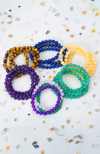 Bling Jewelry Set Of 3 Semiprecious Stone Beaded Stretch Bracelets In Brown