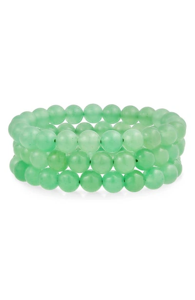 Bling Jewelry Set Of 3 Semiprecious Stone Beaded Stretch Bracelets In Aventurine