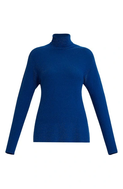 Shop Marina Rinaldi Metallic Turtleneck Sweater In Cornflower