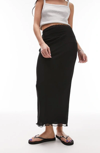 Shop Topshop Lace Trim Mesh Maxi Skirt In Black