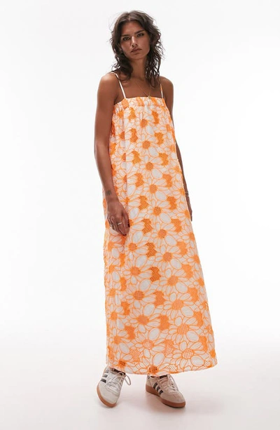 Shop Topshop Floral Embroidered Swing Sundress In Orange
