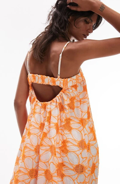 Shop Topshop Floral Embroidered Swing Sundress In Orange