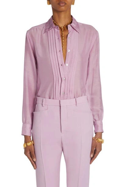 Shop Tom Ford Pleated Silk Batiste Button-up Shirt In Fragrant Lilac