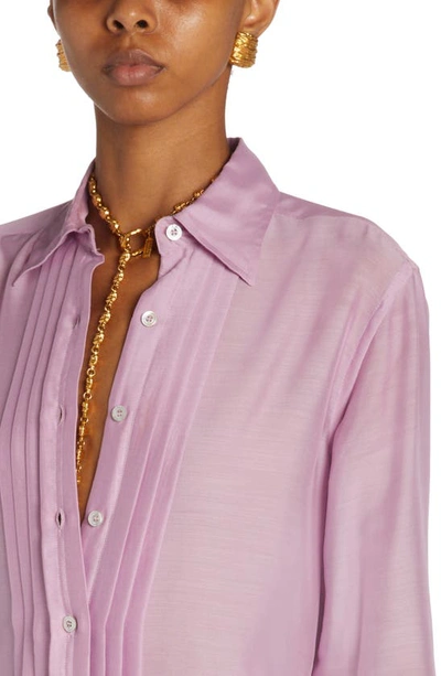 Shop Tom Ford Pleated Silk Batiste Button-up Shirt In Fragrant Lilac