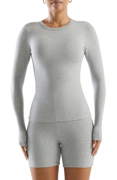 Shop Naked Wardrobe Crewneck Long Sleeve Top In Heather Grey