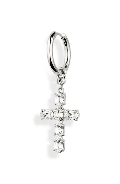 Shop Dolce & Gabbana Crystal Cross Single Hoop Earring In Cristallo