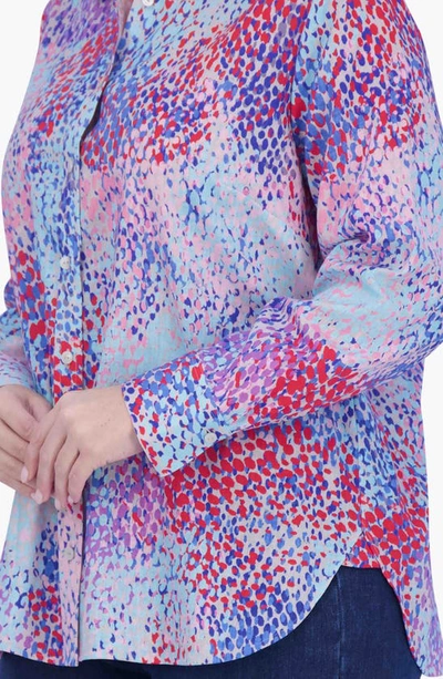 Shop Foxcroft Meghan Abstract Print Linen Blend Button-up Shirt In Blue Multi