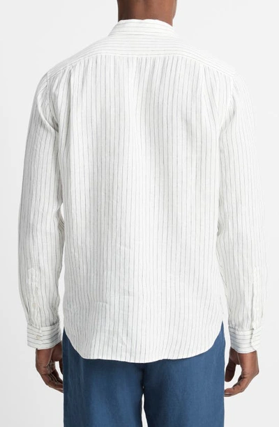 Shop Vince Bayside Stripe Linen Button-up Shirt In Optic White/ Deep Indigo