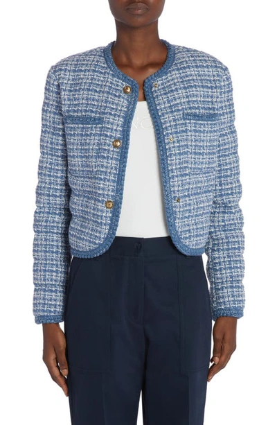 Shop Moncler Eliadi Tweed Crop Jacket In Light Blue Tweed