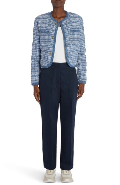 Shop Moncler Eliadi Tweed Crop Jacket In Light Blue Tweed