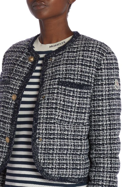 Shop Moncler Eliadi Tweed Crop Jacket In Blue