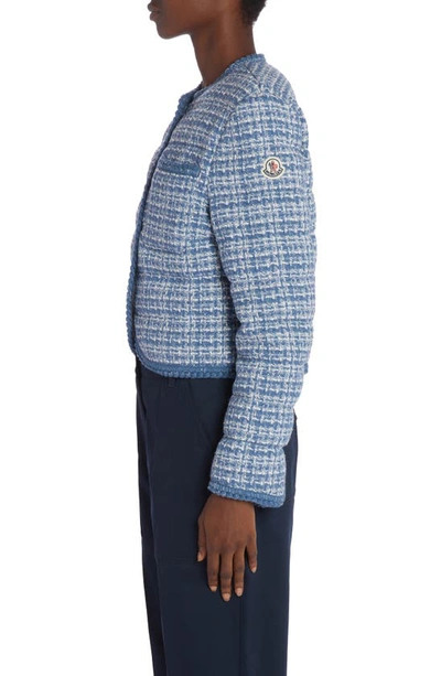 Shop Moncler Eliadi Tweed Crop Jacket In Light Blue Tweed