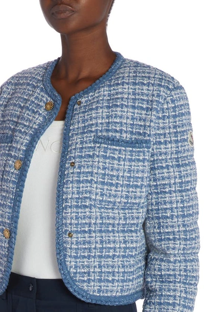 Shop Moncler Eliadi Tweed Crop Jacket In Light Blue Tweed