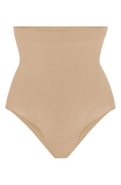 Skims Seamless Sculpt High Waist Thong In Clay