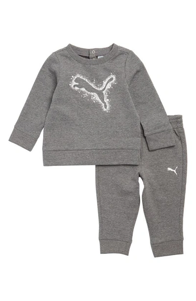 Shop Puma Fleece Pullover & Pants Set In Charcoal