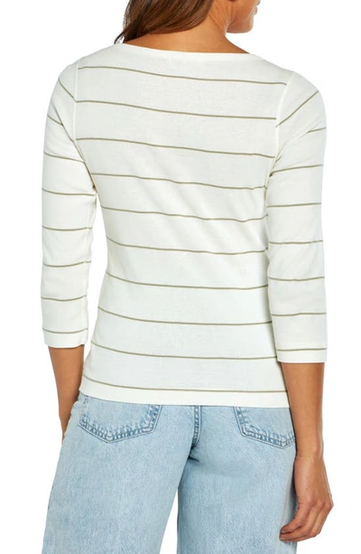 Shop Three Dots Cotton Boatneck Top In Seagrass/ White