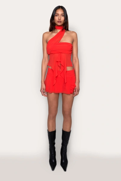 Shop Danielle Guizio Ny Chiffon Slit Mini Skirt In Poppy