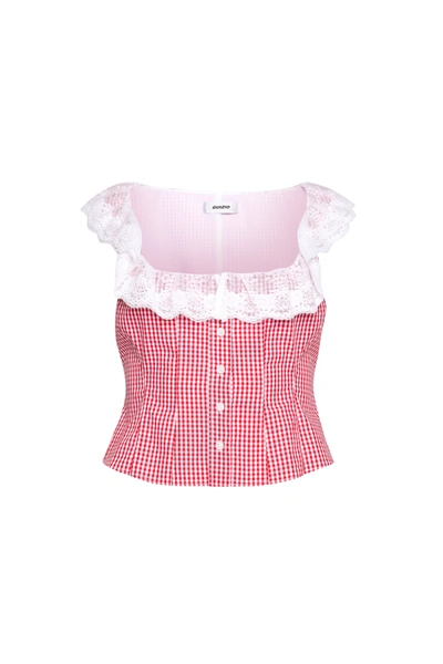 Shop Danielle Guizio Ny Paloma Lace Top In Gingham Poppy And White