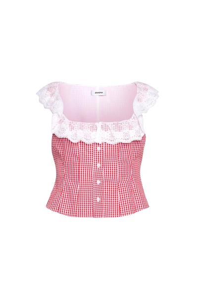 Danielle Guizio Ny Paloma Lace Top In Gingham Poppy And White