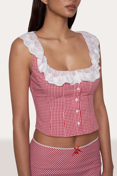 Danielle Guizio Ny Paloma Lace Top In Gingham Poppy And White