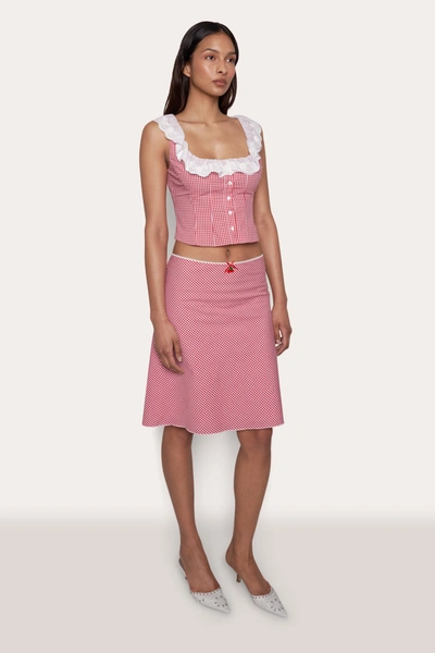 Danielle Guizio Ny Paloma Lace Top In Gingham Poppy And White