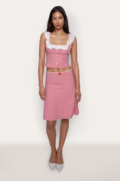 Danielle Guizio Ny Paloma Skirt In Gingham Poppy And White