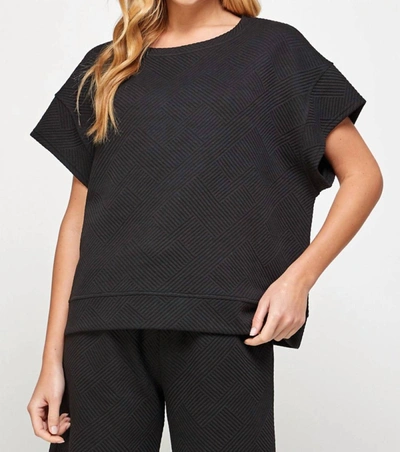 See And Be Seen Textured Short Sleeve Sweatshirt In Black In Black
