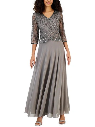 Shop Jkara Womens Embellished Burnout Evening Dress In Grey