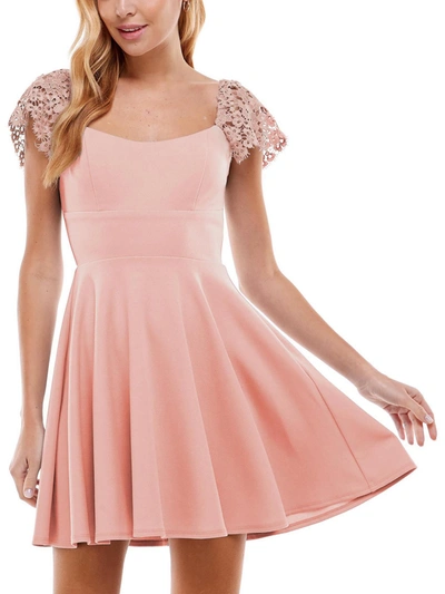 Shop City Studio Juniors Womens Lace Trim Short Mini Dress In Pink