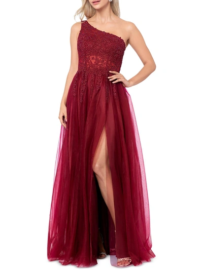 Shop Blondie Nites Juniors Womens Mesh One Shoulder Evening Dress In Red