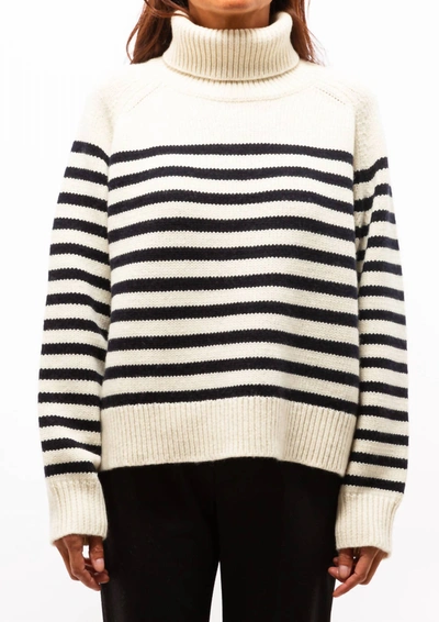 Shop Nili Lotan Gideon Sweater In Ivory/dark Navy Stripe In Multi